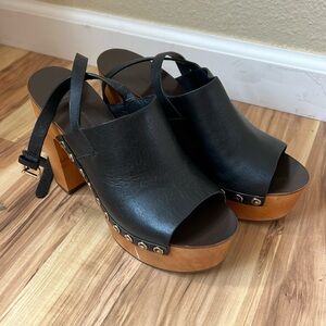 Worn once Sigerson Morrison leather wrap heel with wood sole